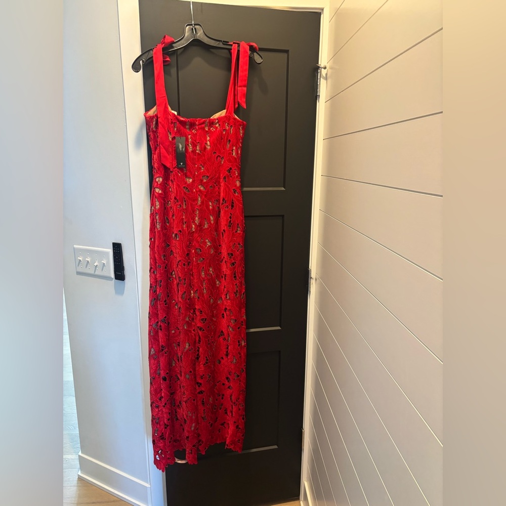 Lulus Ramsey Red Embroidered Tie Strap Maxi Dress Evening Gown Medium NWT NEW - Picture 7 of 12